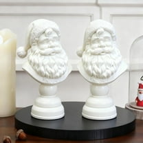 2pcs Santa Bust Christmas Tabletop Decoration White Resin Holiday Figurine Classic Santa Claus Bust Elegant Christmas Table Decor