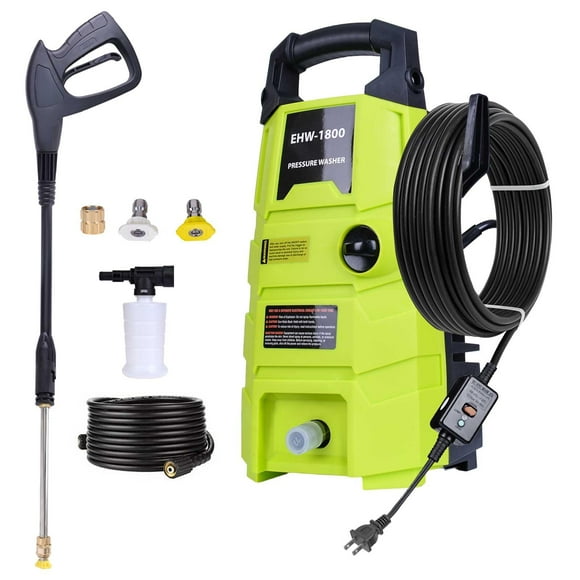Hidrolavadora eléctrica RunInMist, 1800 PSI, 1.6 GPM, portátil, con manguera de 20 pies y cable de alimentación de 35 pies, dos boquillas y botella de jabón de 0.4 L para entradas de autos, patios y j