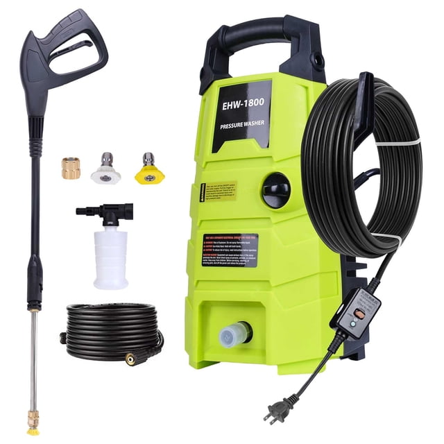 Hidrolavadora eléctrica RunInMist, 1800 PSI, 1.6 GPM, portátil, con manguera de 20 pies y cable de alimentación de 35 pies, dos boquillas y botella de jabón de 0.4 L para entradas de autos, patios y j