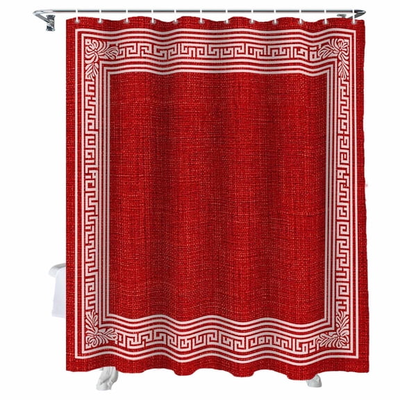 Shower Curtain Red Linen Key Design Shower Curtains for Bathroom Bathtub, Waterproof Fabric Shower Curtain Set with Hooks, Extra Long 72" x 78" Geometric Back Print