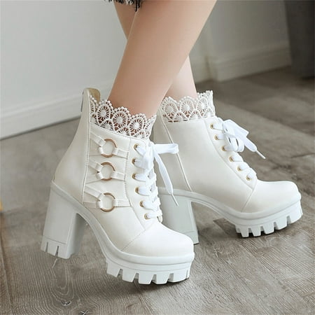 

Tejiojio Clearance Autumn And Winter New Round Toe Thick-soled Leather Short Boots British Style Women