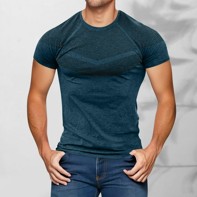 Men's Casual Short Sleeve T-Shirt, Round Neck Solid Color Top, Soft Polyester Fabric for Daily Wear