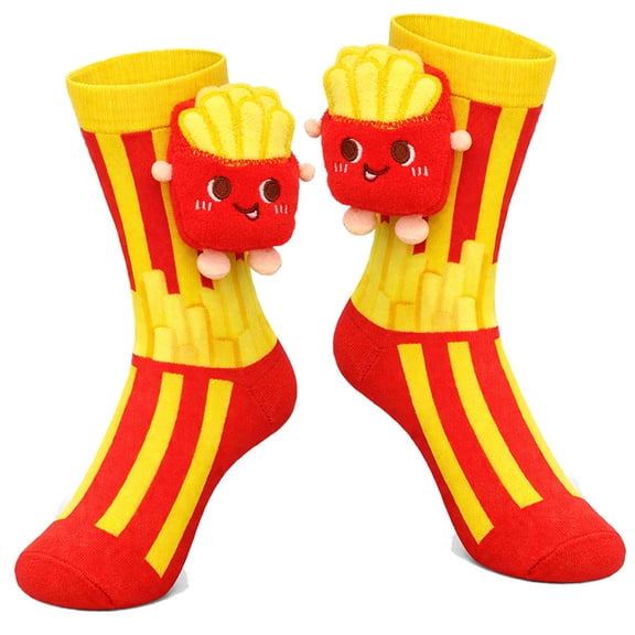 French Fries 3D Plush Novelty Crew Socks, Silly & Funny Cotton Food Themed Stocking Stuffers, Crazy Birthday Christmas Gifts for Men and Women, 1 Pair