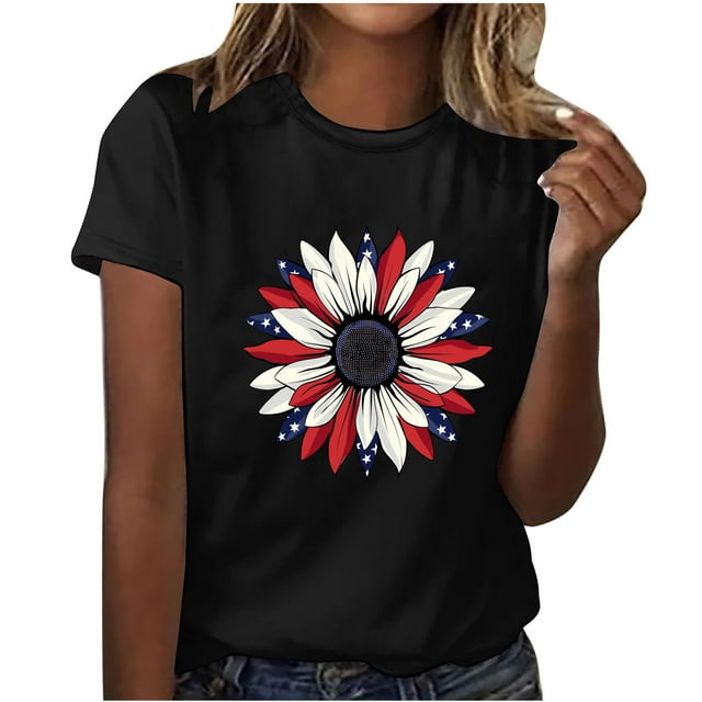 Camisetas de Manga Corta para Mujeres de Longitud Regular de Poliéster Sólido, Camiseta de Fiesta de Mayo Y Blusa Del Festival para la Primavera Y el Verano