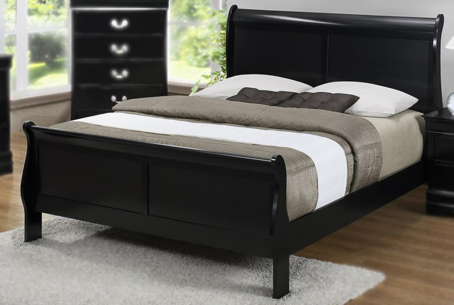 Jet Black Sleigh Bed