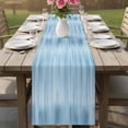 thumbnail image 4 of Light Blue Table Runner - 60 Inch Long Modern Abstract Art Ombre Striped Cotton and Linen Blended Dress Scarves Farmhouse Table Runner for Kitchen Dining, Coffee Table, 13" x 60", 4 of 8