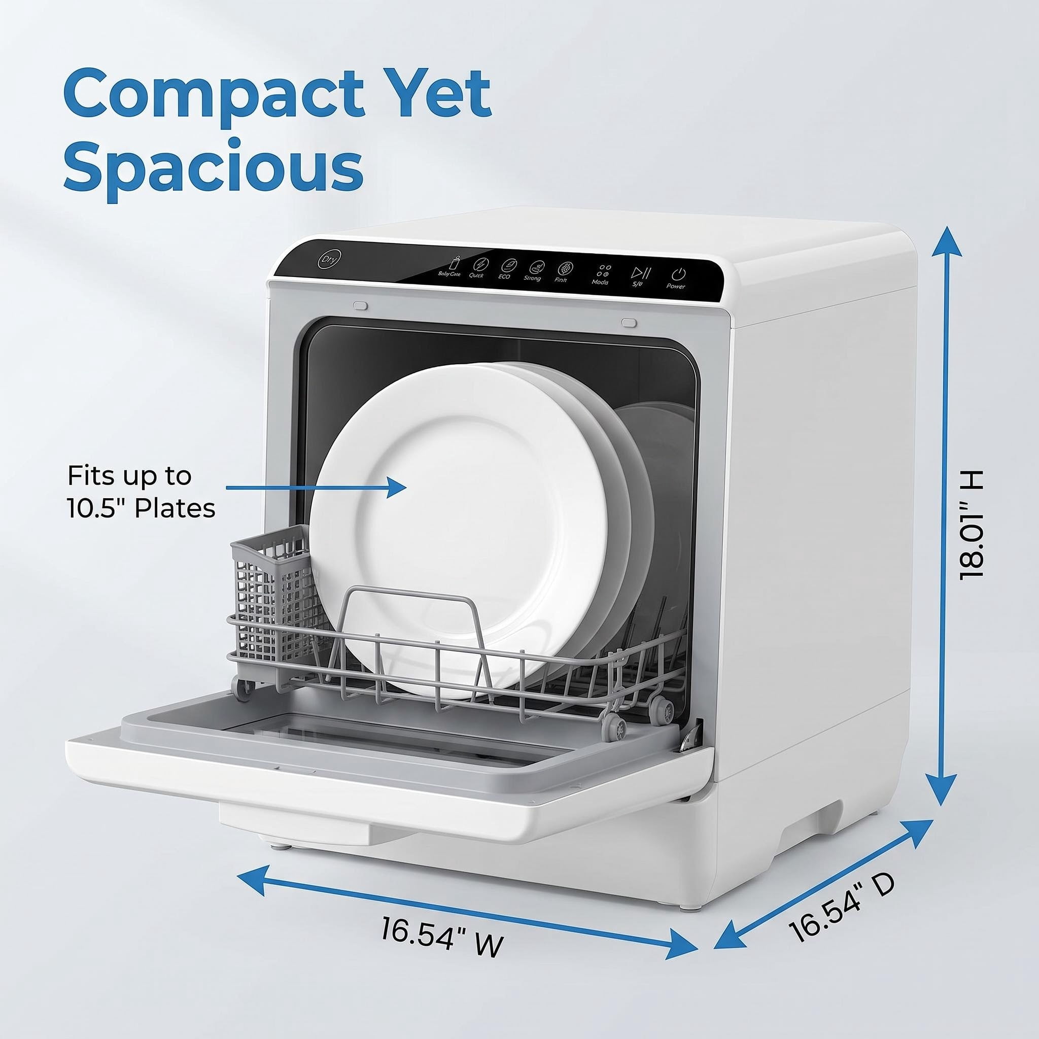FUNGQI Portable Countertop Dishwasher with 5L Built-in Water Tank, 49dB Ultra-Quiet Mini Tabletop Washer, Upper & Lower Spray Arms, 5 Programs, Faucet Adapter for Apartments RVs, Matte White