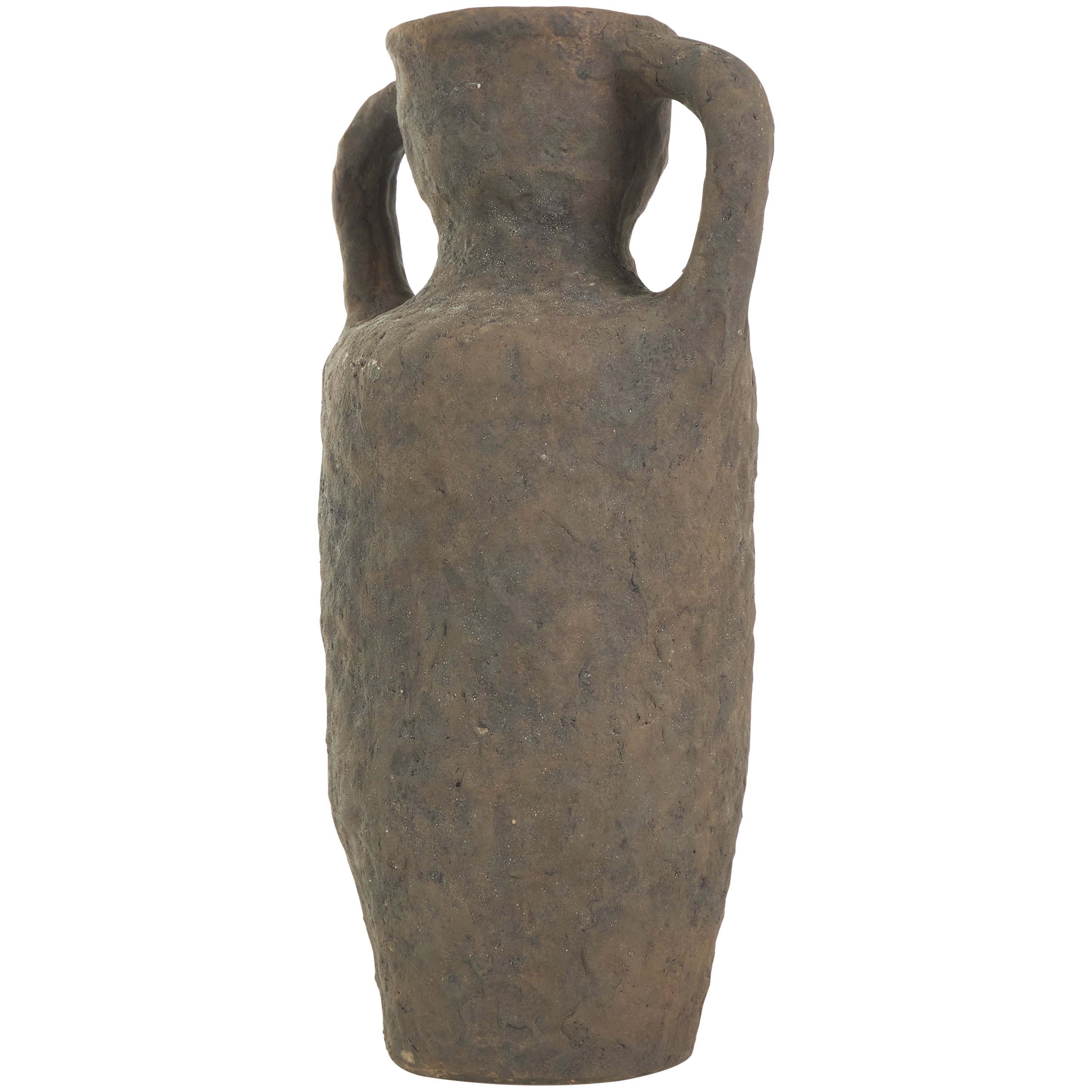 DecMode 16" Handmade Textured Dark Brown Ceramic Vase with Two Wide Handles