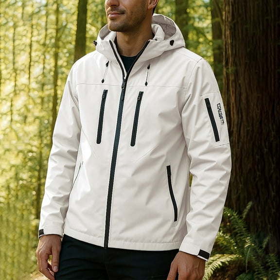 Royisotas Mens Winter Jackets Waterproof Coats Pockets Big and Tall Casual Windproof Hooded Rain Jackets for Men