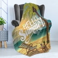 thumbnail image 4 of Hello Soft Flannel Fleece Throw Blanket, Seashore with Palm Tree and Chair Illustration with Hello Summer Calligraphy Print, Cozy Plush for Indoor and Outdoor Use, 70" x 90", Multicolor, by Ambesonne, 4 of 5