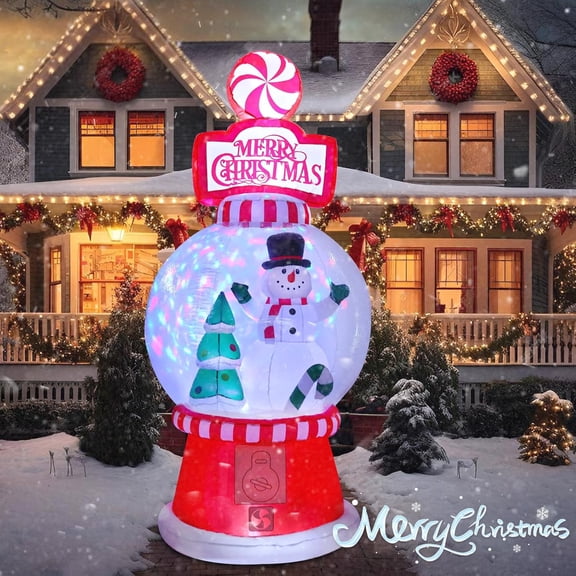 g 8 Ft Christmas Inflatables Outdoor Decorations, Blow up Inflatable Snow Globe with LED Lights for Indoor Outdoor Garden Yard Patio Lawn Xmas Holiday Party Roof Décor，Christmas