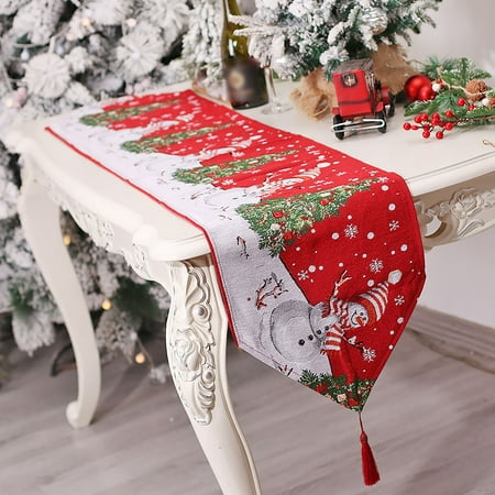 

Huilaibazo Christmas Knitted Table Runner Santa Snowman Tablecloth Table Decoration Insulation Mat
