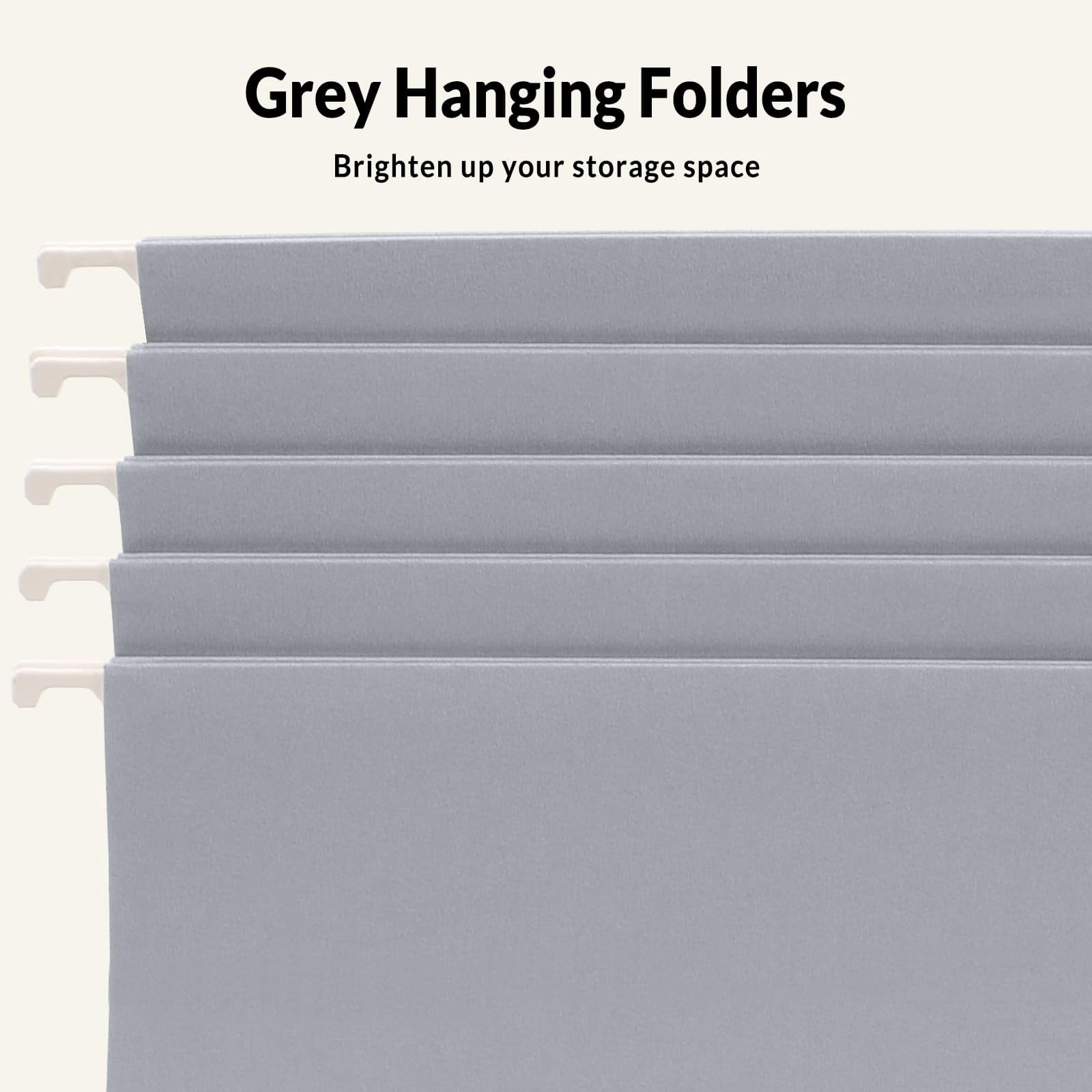25 Pack Hanging File Folders  Gray Letter Size With 1/5-cut Tabs Stay Organized For Your Home And Office Bulk Documents