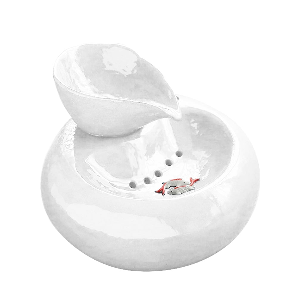 Walbest Lotus Cat Water Fountain, Automatic Ceramic Drinking Fountain for Pets, 8.1" x 6.6" x 5.4" USB Water Capacity (White)