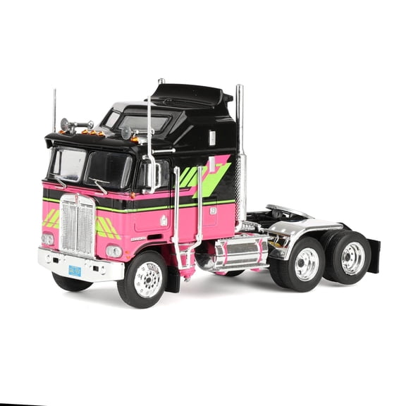 1976 Kenworth K100 Aerodyne Truck Tractor Black and Pink with Graphics 1/64 Diecast Model by IXO Models