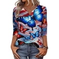 thumbnail image 5 of ASDFVBKG Usa Flag Shirts for Women: 1776-2026 250th Anniversary T Shirts Casual 3/4 Lenght Sleeve Usa Graphic V Neck Tops for Women Blue 3XL, 5 of 5