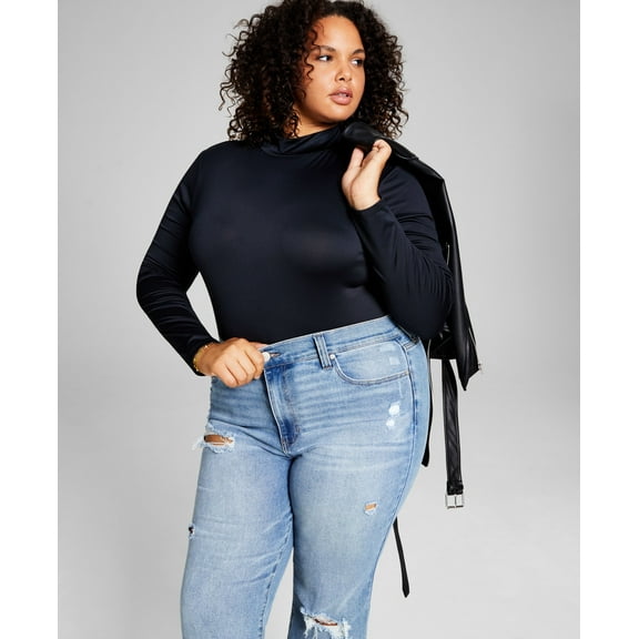 Trendy Plus Size Mock-Neck Bodysuit Black 4X
