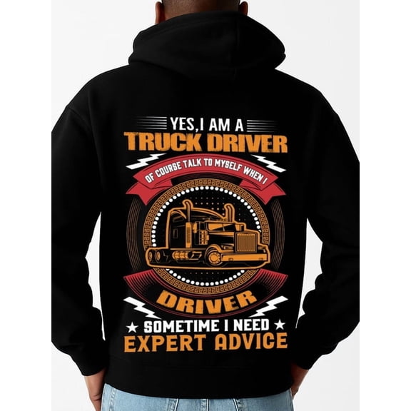 Truck Driver Pride hoodies & sweatshirt funny humor for men machine washable black Comfy Loose Drawstring Trendy Hooded Pullover, Mens Clothing For Autumn Winter vintage work funny humor