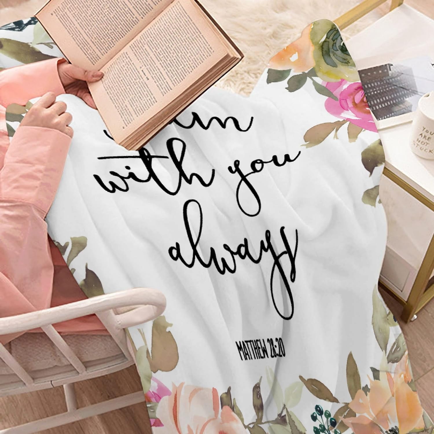 Bible Verse Blanket - I Am with You Always Throw Blanket - Plush Fluffy Warm Prayer Blanket with Scripture for Couch Sofa Bed - Scripture Blanket Home Decor - 40"x50" Christian Gifts for Women