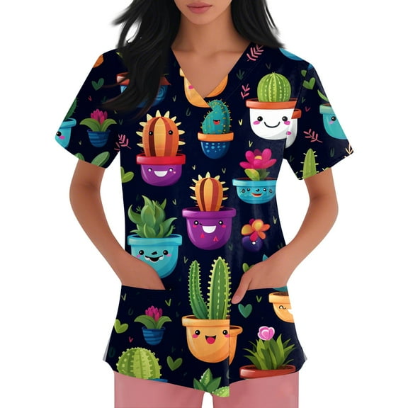 NAMTYQX Scrubs for Women Stretch Lightweight V Neck Casual Short Sleeve Dark Green Size 4XL