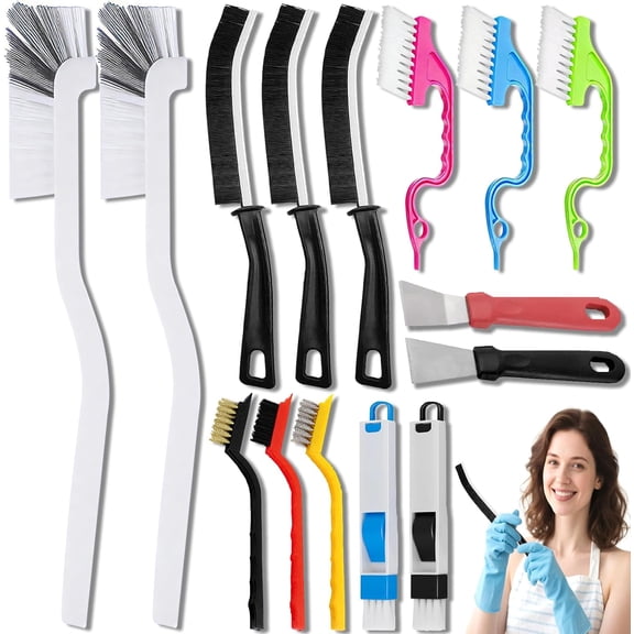 15PCS Crevice Cleaning Brush Set,Ideal for Kitchens, bathrooms, Grout Lines, Sinks, Cups, blenders, Window Tracks, and Other Tight Spaces Hard-Bristle Cleaning Brush Tools