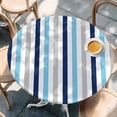 thumbnail image 2 of Navy Blue Stripe Round Tablecloth, Fitted Table Cover with Elastic for 45"-54" Round Tables, Ombre Geometric Grey Vertical Striped Table Cloth Outdoor Indoor Dinning Party Waterproof Tablecloths, 2 of 7