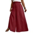 thumbnail image 2 of Palazzo Wide Leg Pants Woman Solid Color Flowy High Waisted Pants 2026 Elastic Waist Drawstring Trousers Summer Plus Size Casual Spring & Summer Vacation Pants 2026 Deep Red XXXXXL, 2 of 5