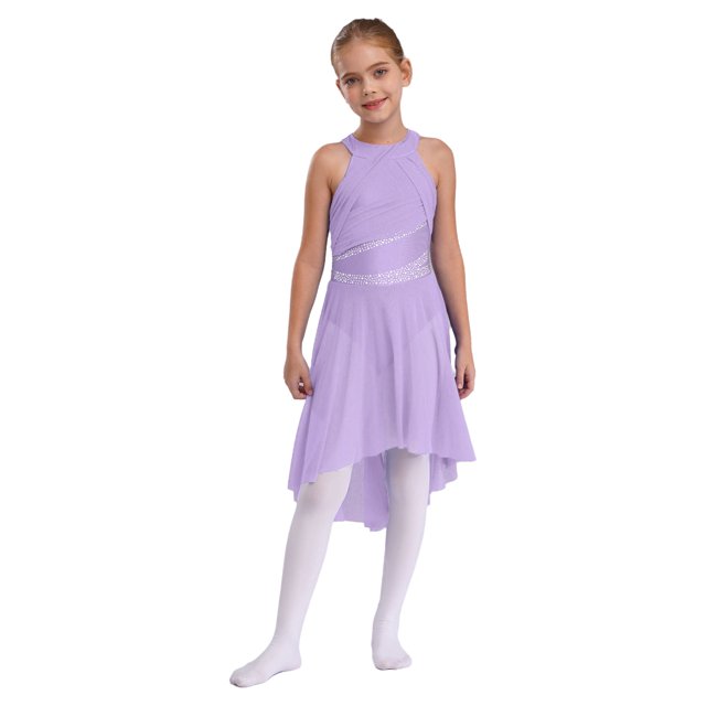 TSSOE Kids Girls Lyrical Ballet Dance Dress Rhinestone Sleeveless Dancewear Contemporary Performance Costume Lavender 6