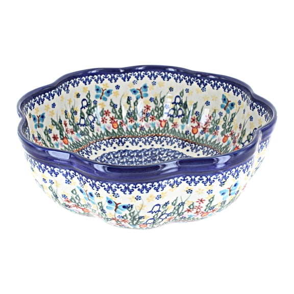 Blue Rose Polish Pottery Garden of Eden Large Scallop Bowl