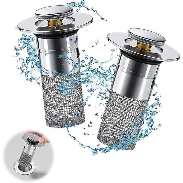 2 Pieces Basin Drain for 34-40mm Drain, Improved Drain Plug Bathroom Sink Stopper with Hair Strainer, Removable Strainer Drain Plug, Drain Plug for S