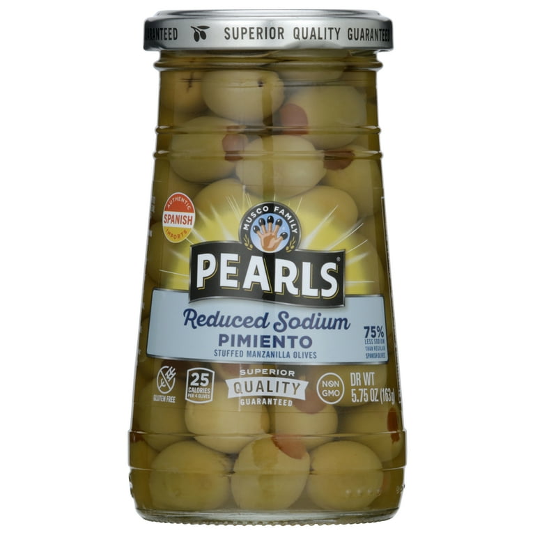 Pearls Low Sodium Pimiento Stuffed Manzanilla Olives, 5.75 oz Jar