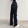 thumbnail image 5 of Cmfcve Women's Black Denim Jeans Patchwork Stretch Bell-Bottom Long Pants Boyfriend Straight Cargo Pant, 5 of 5