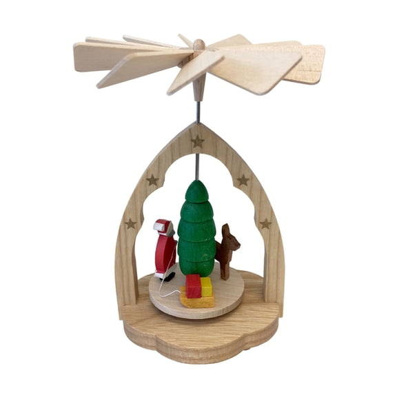 4.25" Richard Glaesser Santa and Reindeer Christmas Mini Pyramid
