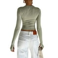 thumbnail image 3 of Women T-shirt, Long Sleeve Crew Neck Solid Slim Fit Ladies Crop Top with Thumb Holes for Daily, 3 of 9