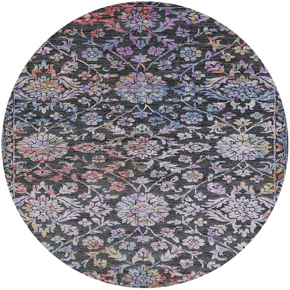 Ahgly Company Indoor Round Mid-Century Modern Black Oriental Area Rugs, 5' Round