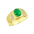 thumbnail image 4 of RYLOS Men's Rings Yellow Gold Plated Silver Designer Nugget Ring Oval 9X7MM Gemstone &  Diamonds  Emerald Birthstone Rings For Man Size 11, 4 of 7