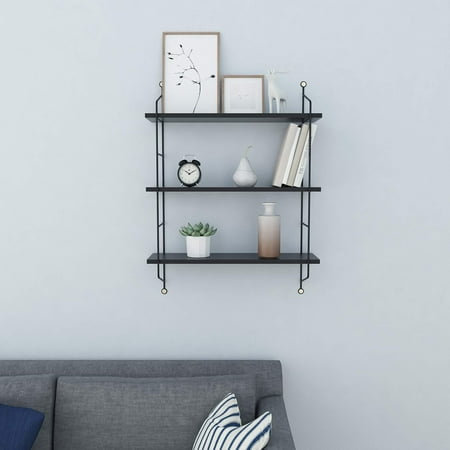 3 Tiers Wall Shelf Rustic Floating Book Shelves Wall Mounted Industrial Wall Shelves Storage Shelf Heavy Duty HITC