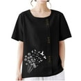 thumbnail image 3 of T-shirts en Lin à Col Rond Oversize pour Femmes, Manches Courtes, T-Shirts en Coton, Imprimé Floral, à Boutons, Blouses Tendance, 3 of 7