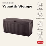 Keter Comfy 71 Gallon Durable Resin Outdoor Deck Box Storage Organization, Espresso Brown
