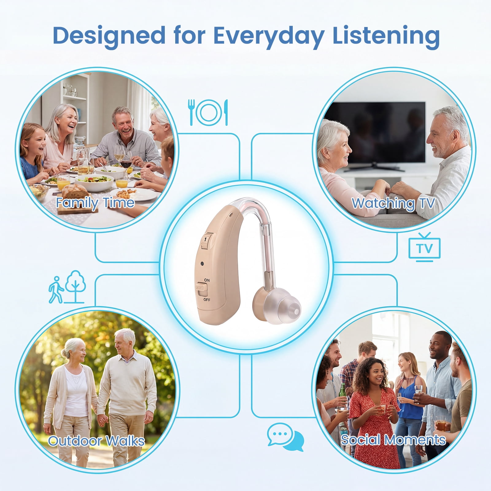 ELCTRTICI Rechargeable Hearing Aids for Seniors, Digital Hearing Aids for Ears, Pair, VHP-1721, Beige