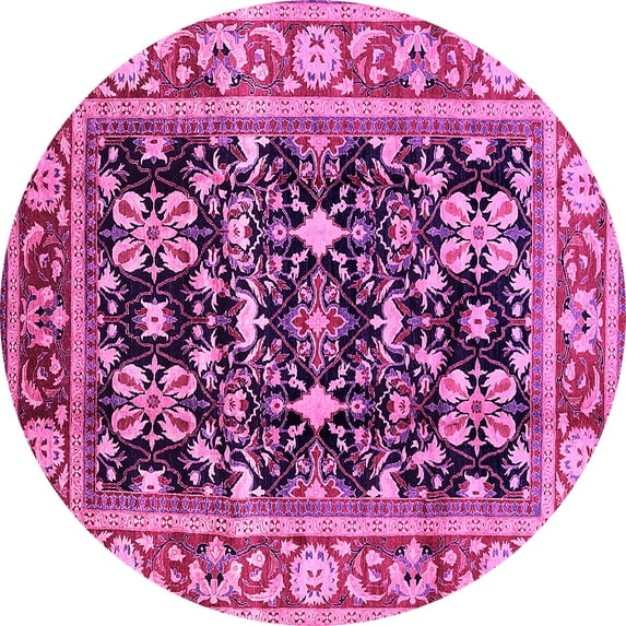 Ahgly Company Indoor Round Oriental Pink Industrial Area Rugs, 5' Round