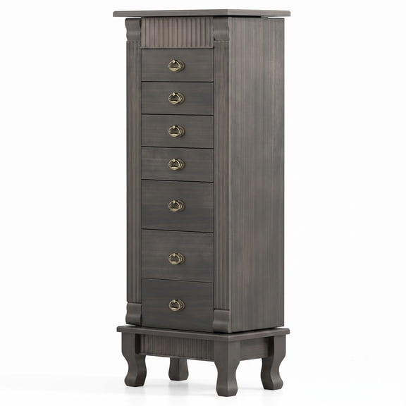 Furnibear Freestanding Wooden Jewelry Armoire Cabinet Storage Chest with 7 Drawers and Swing Doors for Space Saving Bedroom Storage, Gray