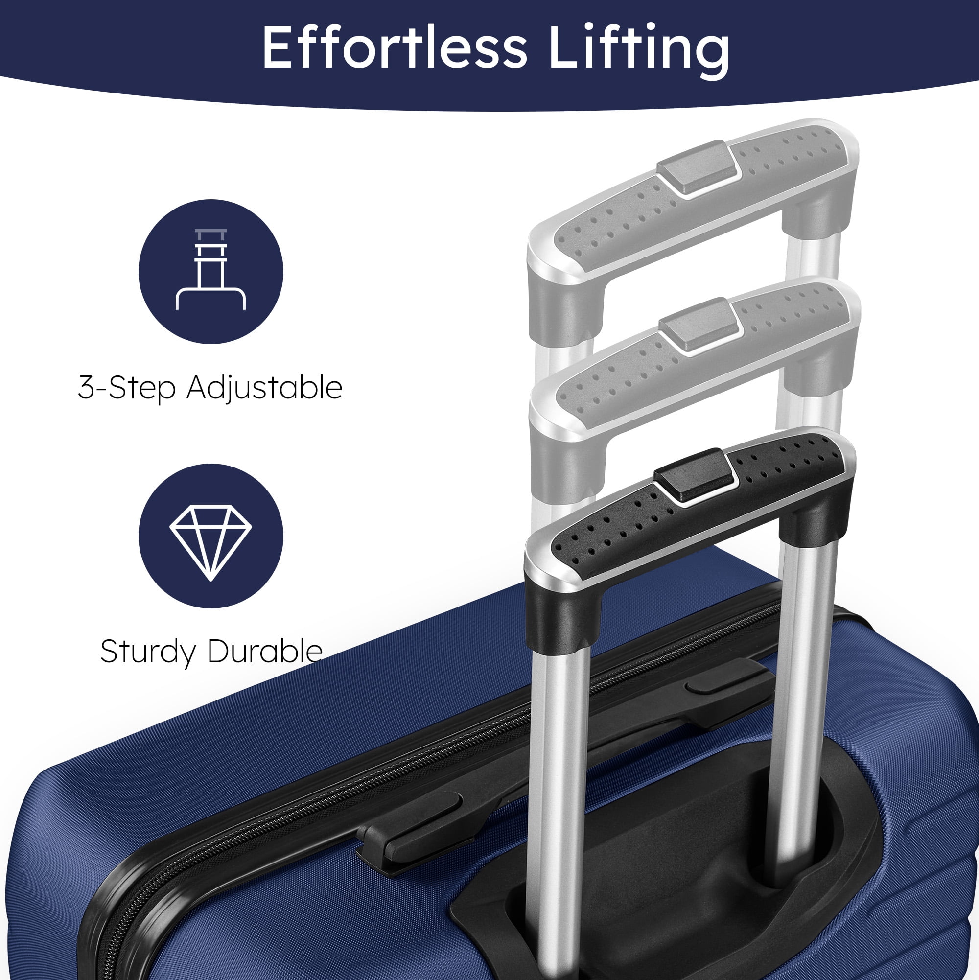 10 Piece Luggage Sets, 20 24 28 inch Lightweight Harside Suitcase with Spinner Wheels and 7PCS Packing Cubes(Navy)