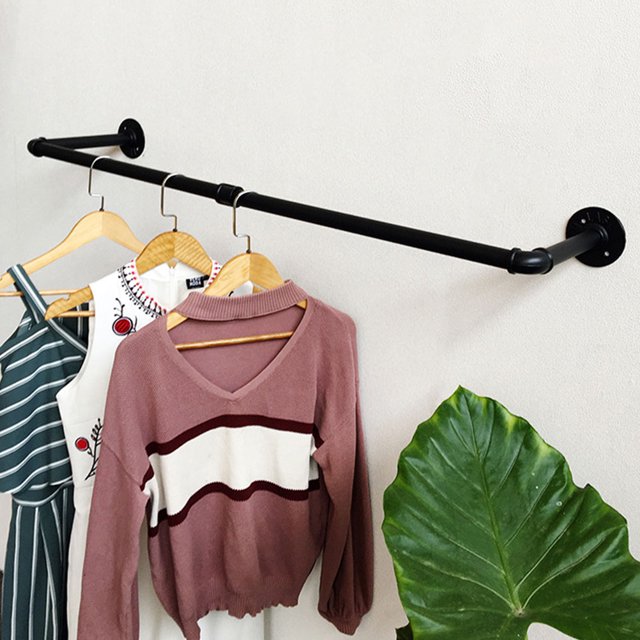 RUNROTOO Metal Industrial Style Clothes Rack Wall Mounted Iron Storage Rack for Towels and Clothing Black 1.5ft