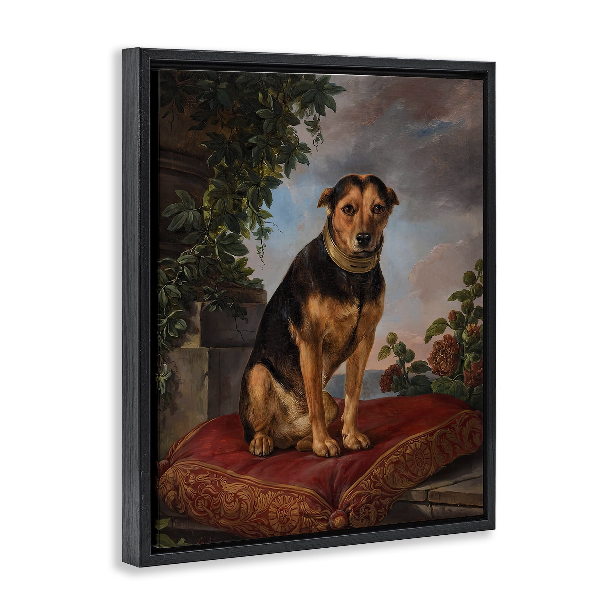 Stupell Industries Historical Dog on Cushion Black Framed Floater Canvas Wall Art, design by Lil' Rue