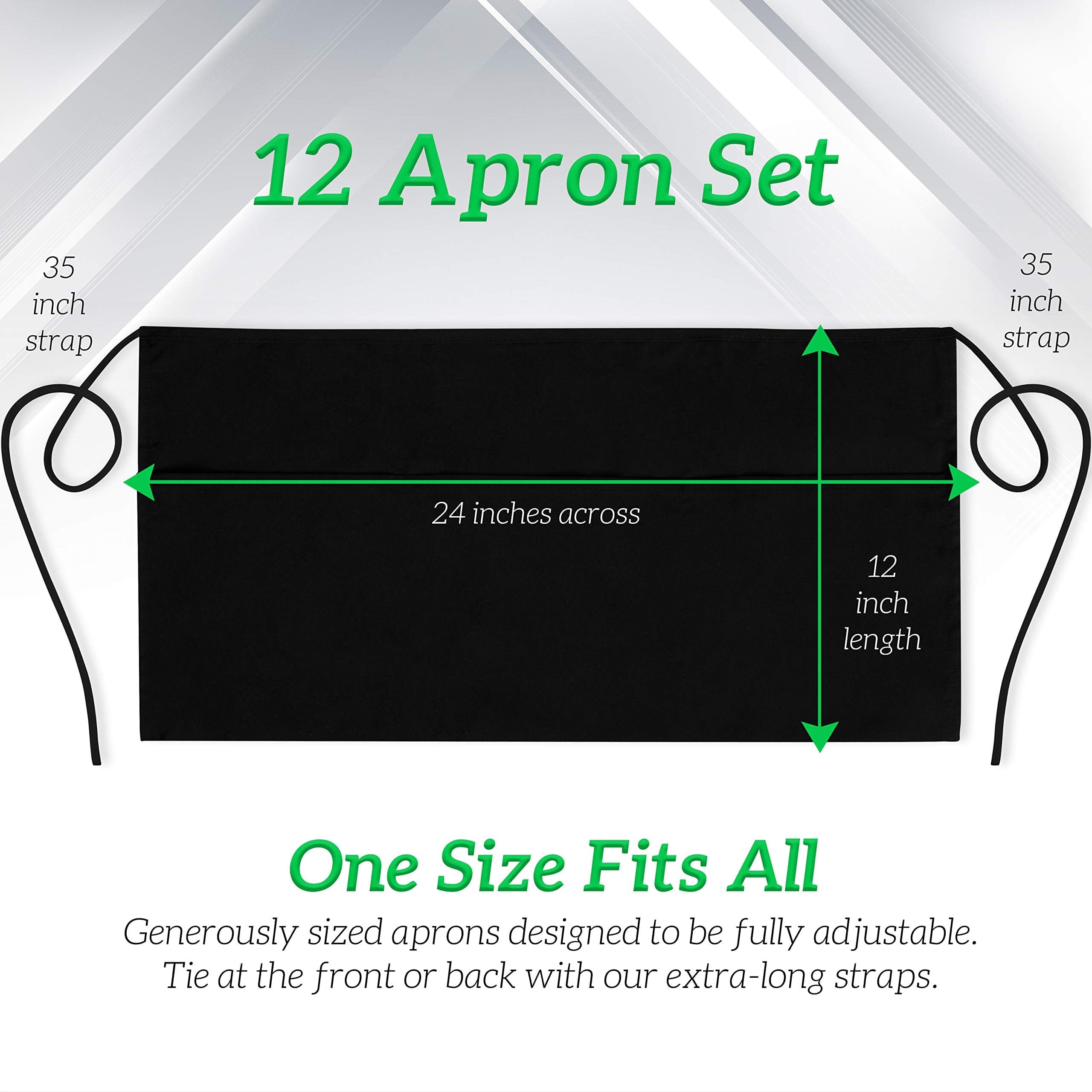 Cooking Aprons Server - 12 Pack Water Resistant Waist Apron with 3 Pockets