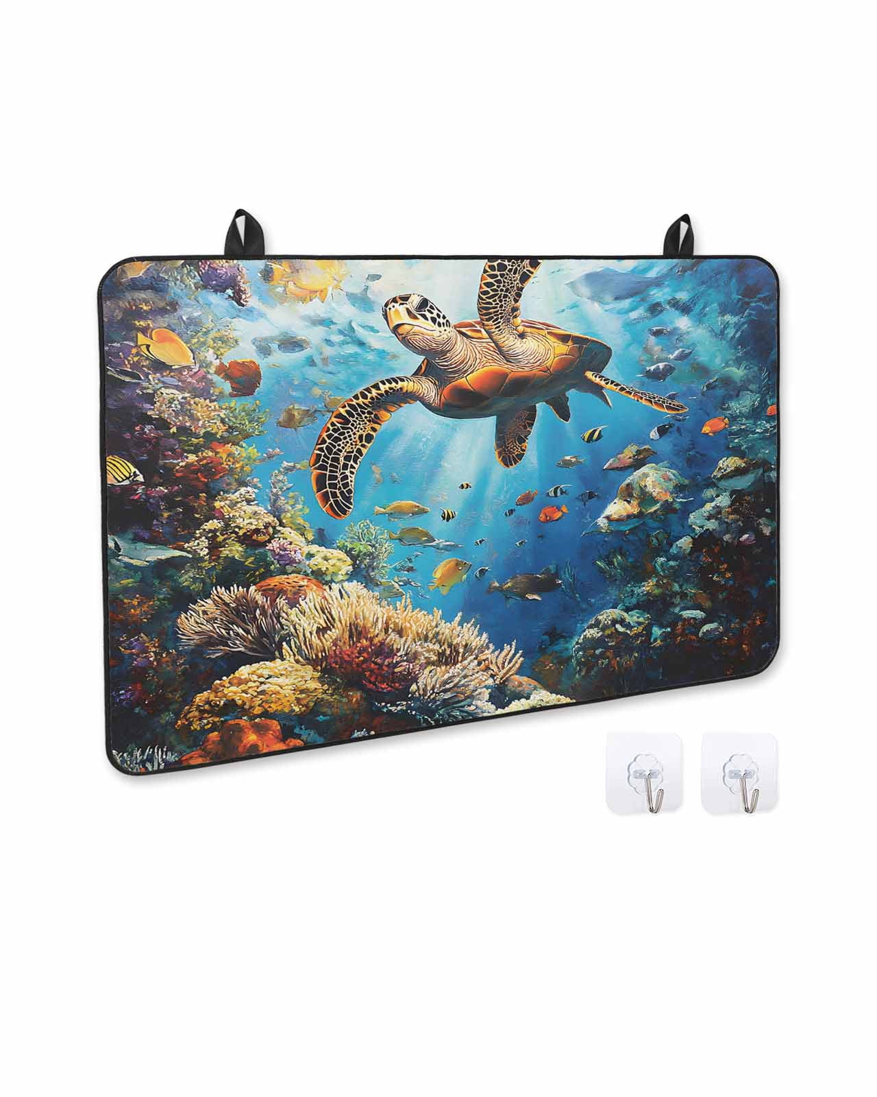 nqOlkjepod Large Induction Cooktop Protector Mat 36"x21", Turtle Stove Top Covers for Electric Stove, Ocean Underwater Coral Fish Animal Modern Stove Burner Cover Mats, Glass Top Stove Cover