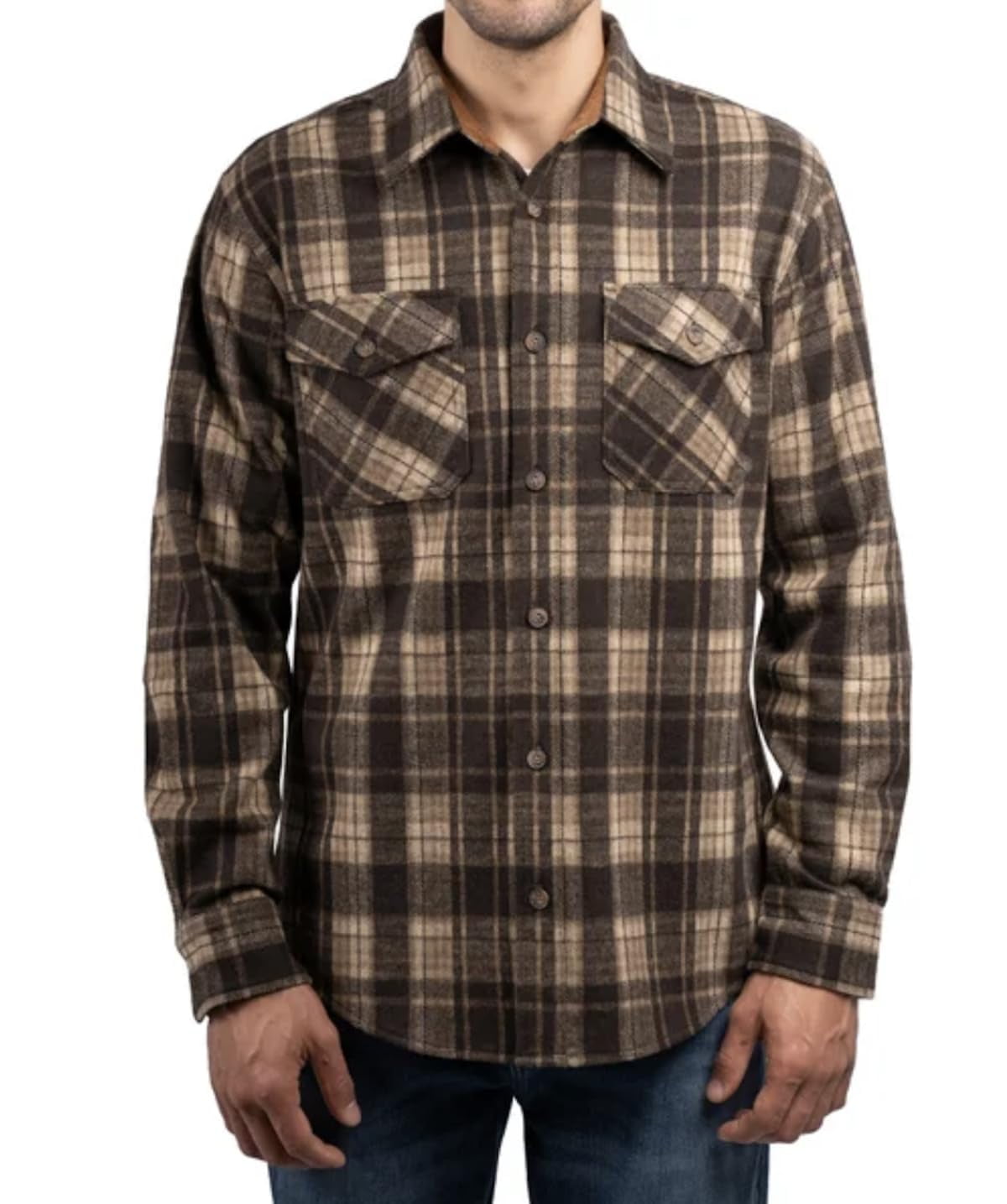 St. Johns Bay Mens Blue Orange Plaid Long Sleeve Button-Down