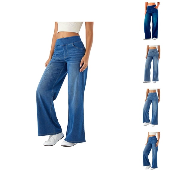 Jeans for Women 2026 Trendy High Waisted Wide Leg Straight Leg Loose Fit Stretchy Denim Pants with Pockets