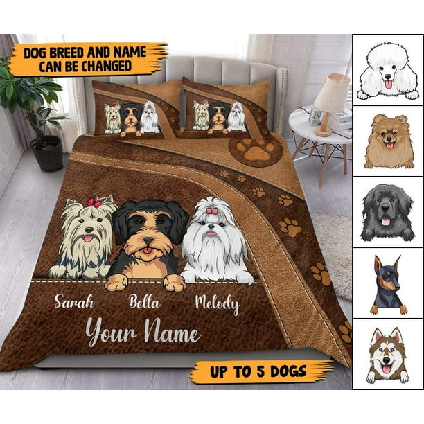 Juego de Cama Personalizado Patas de Perro Marrón, Regalo Personalizado para Amantes de los Perros, Perro